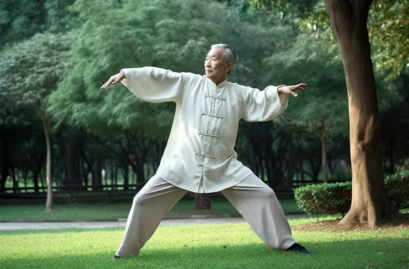 一个草坪上练太极的老年男性摄影图,高清,摄影图,摄影图片,图片大全,摄影图免费下载